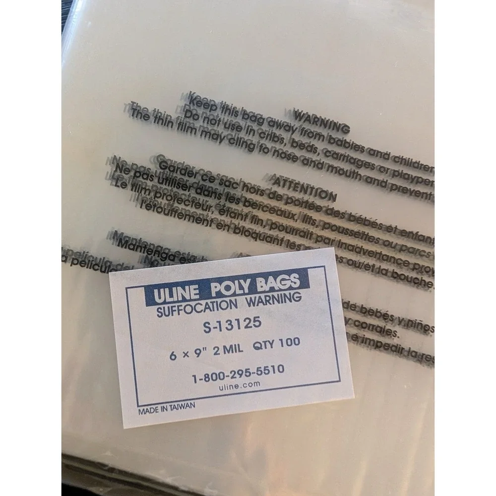 Uline 6x9 Poly Bags Open End 2 Mil Suffocation Warning 100 Count S-13125 Clear